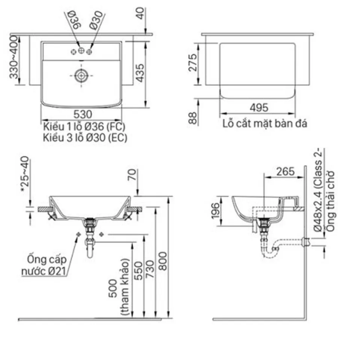 Chậu Lavabo Bán Âm INAX L-345VEC