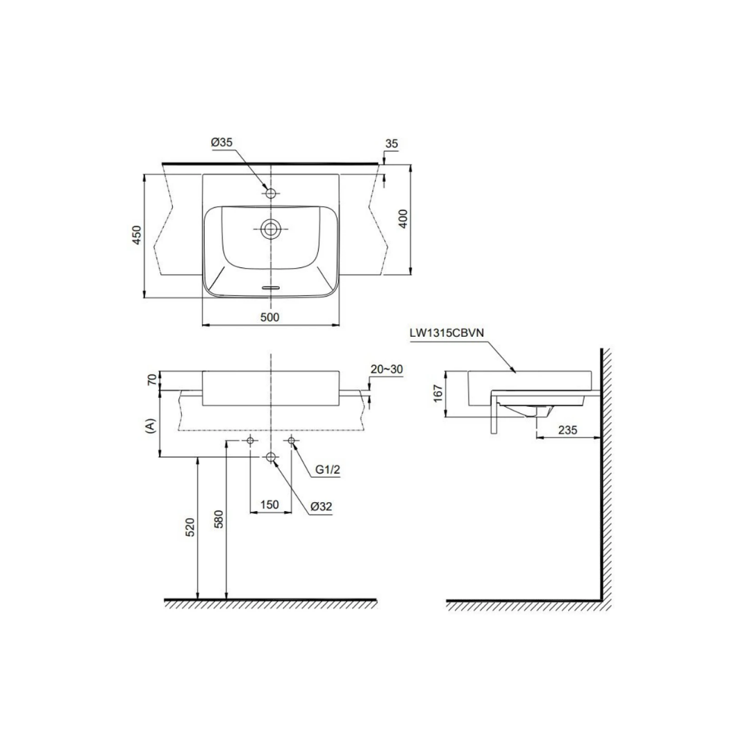 Chậu Lavabo Bán Âm TOTO L1315C