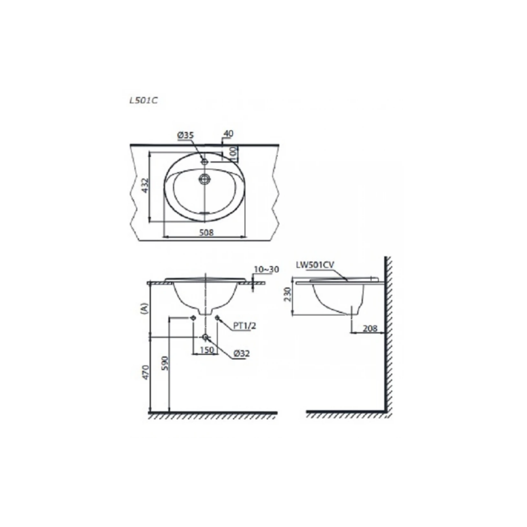 Chậu Lavabo Dương Vành TOTO L501C