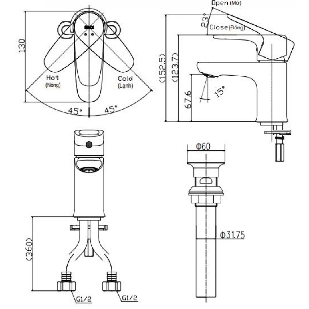 Vòi Lavabo Nóng Lạnh INAX LFV-1112S