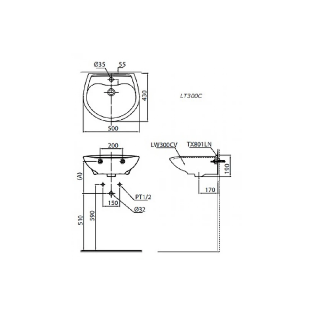 Chậu Lavabo Treo Tường TOTO LT300C
