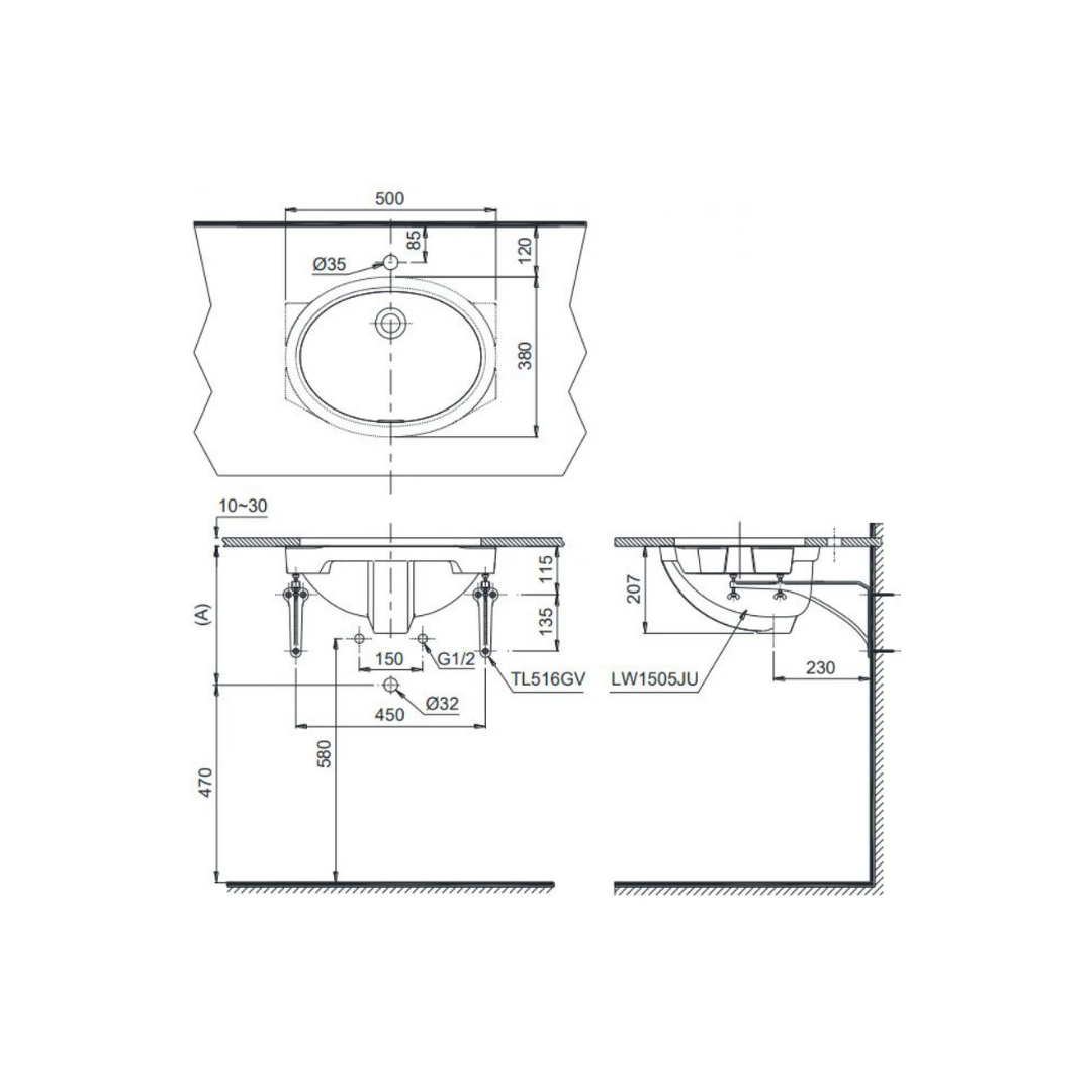 Chậu Lavabo TOTO LW1505V/TL516GV Âm Bàn Oval