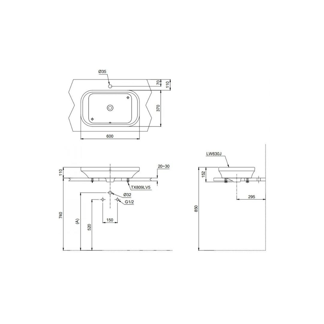 Chậu Rửa Lavabo TOTO LW630JDW/F#ASB Đặt Bàn Xanh Tro