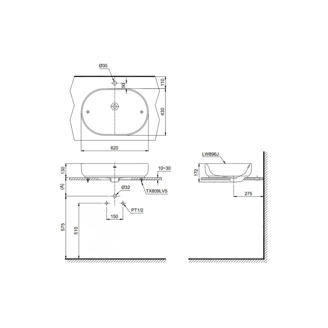 Chậu Rửa Lavabo TOTO LW896JW/F#FRG Đặt Bàn Rừng Xanh 620x430 mm