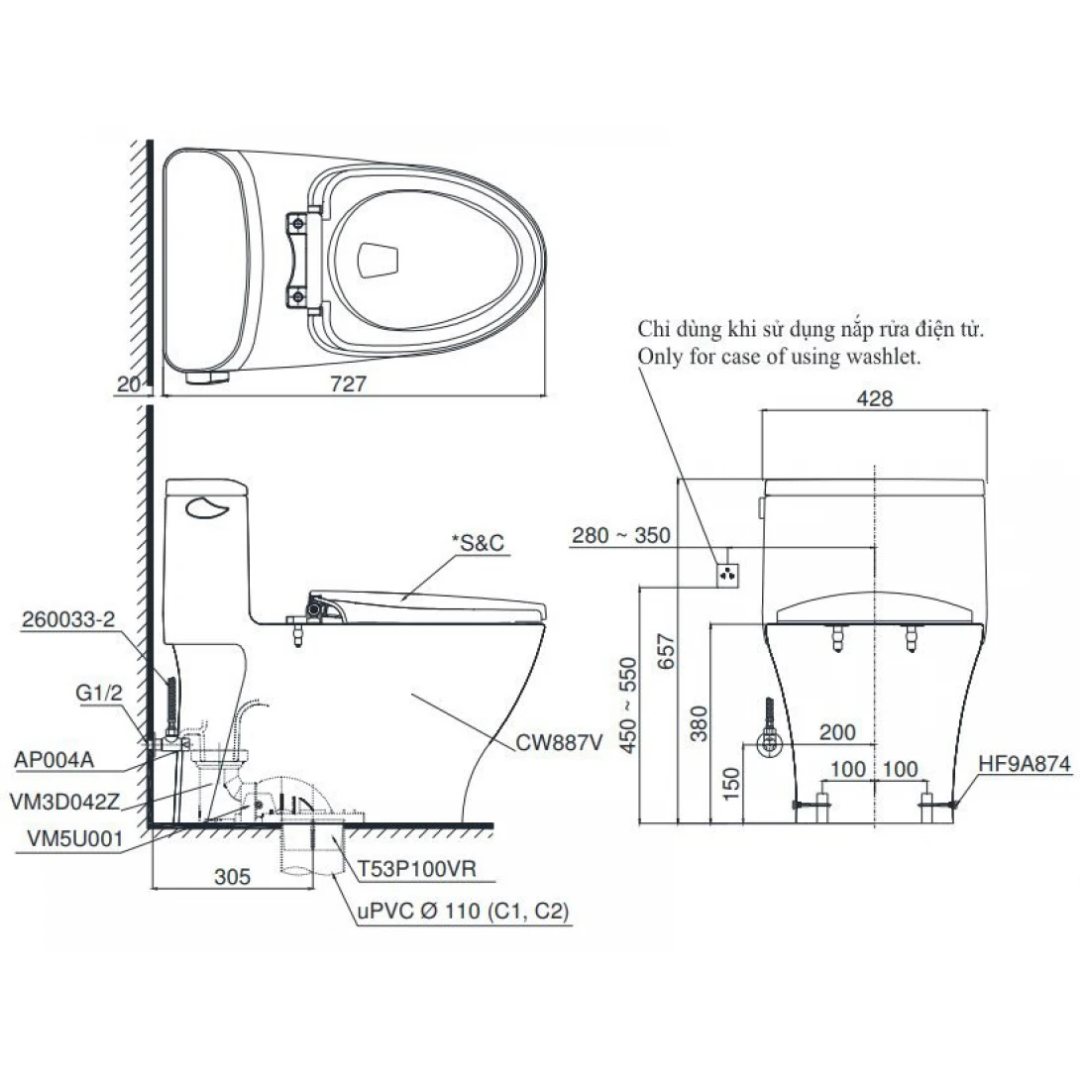 Bồn Cầu 1 Khối TOTO MS887RE2 Nắp Cơ