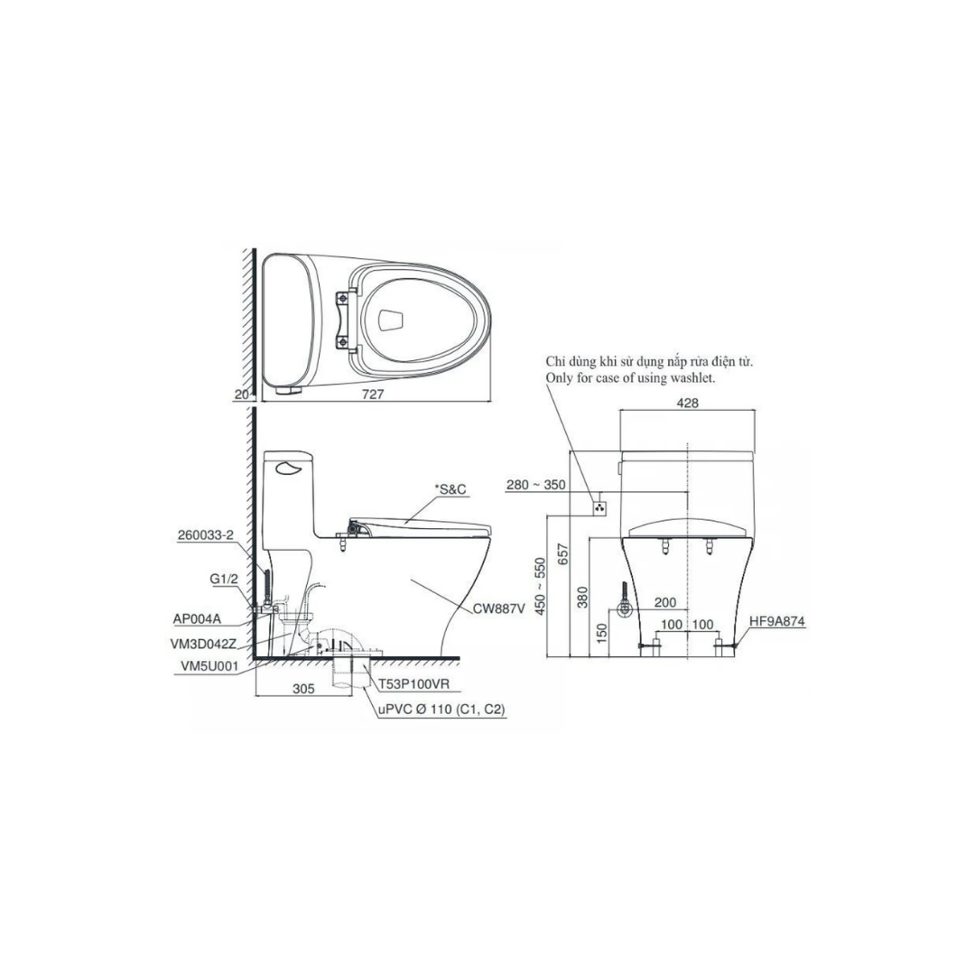 Bồn Cầu Điện Tử TOTO MS887RW14 Washlet