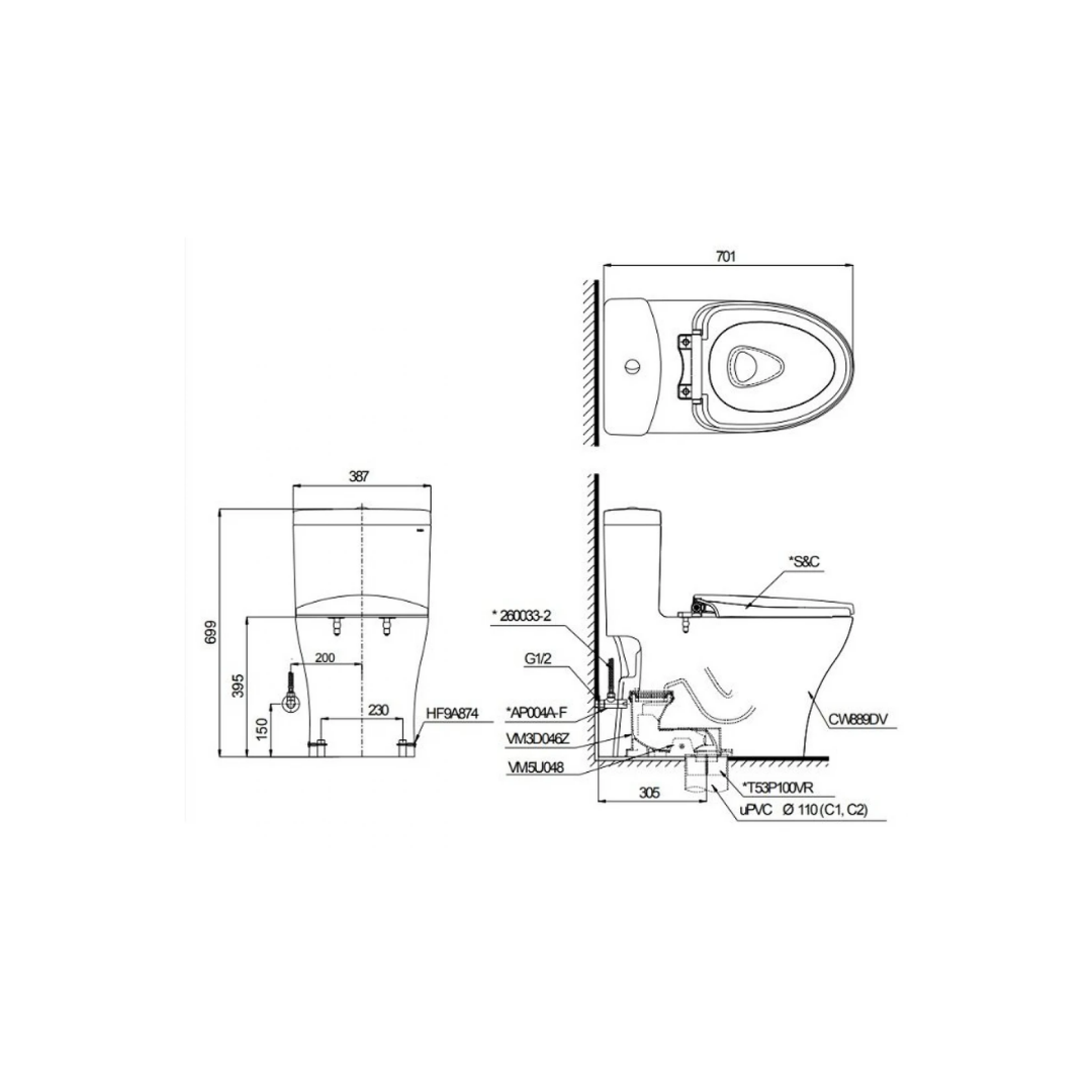 Bồn Cầu Điện Tử TOTO MS889DRW14 Washlet