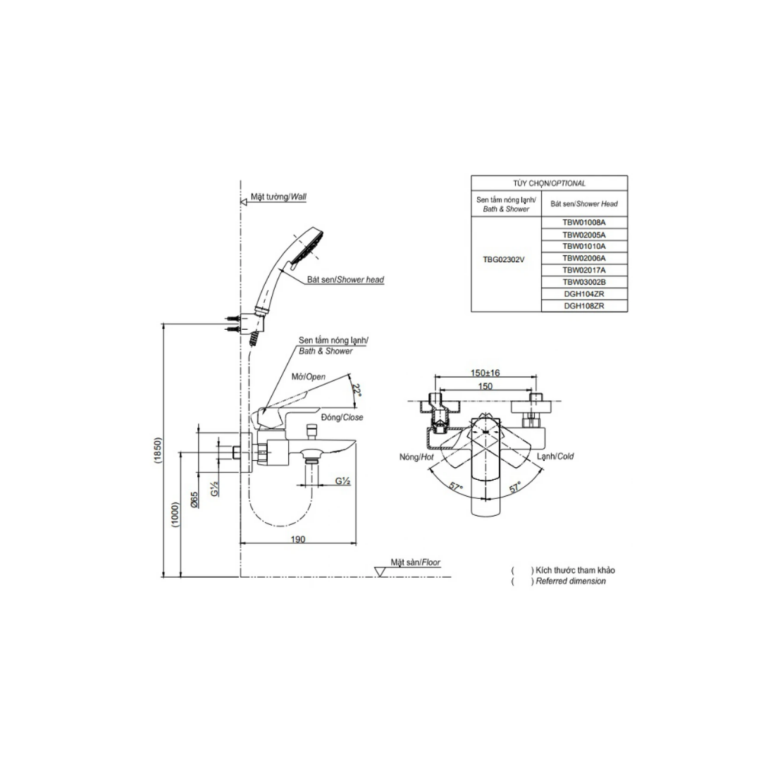Vòi Sen Tắm Nóng Lạnh TOTO TBG02302VA/TBW01010A