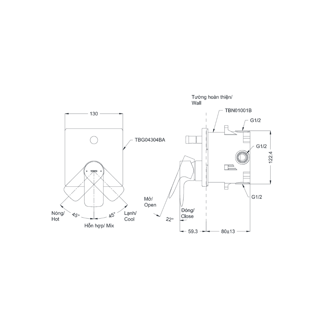 Van gật gù điều chỉnh nóng lạnh TOTO TBG04304BA