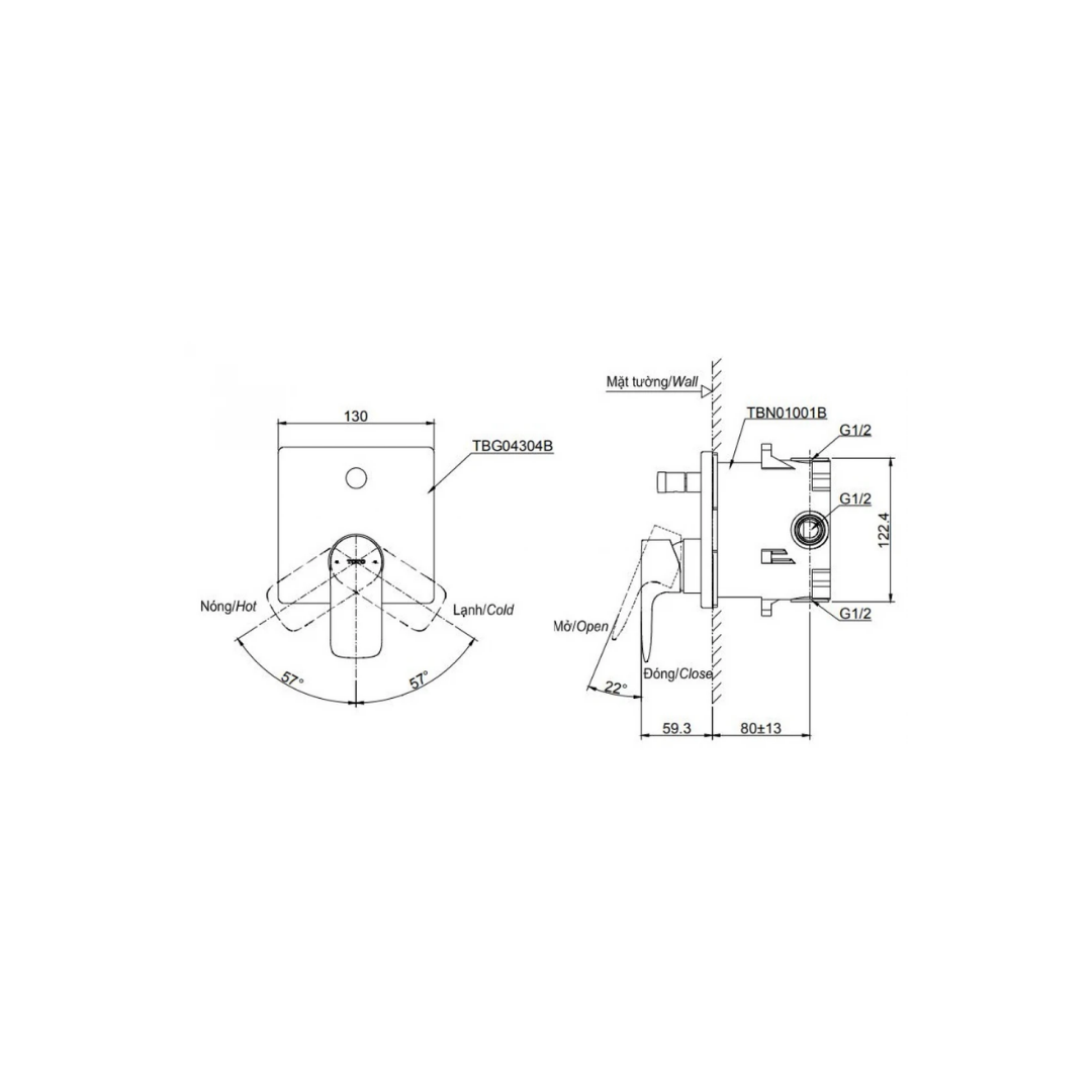 Van Điều Chỉnh Nóng Lạnh TOTO TBG04304BA/TBN01001B