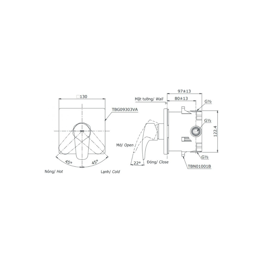 Van Điều Chỉnh Nóng Lạnh TOTO TBG09303VA/TBN01001B