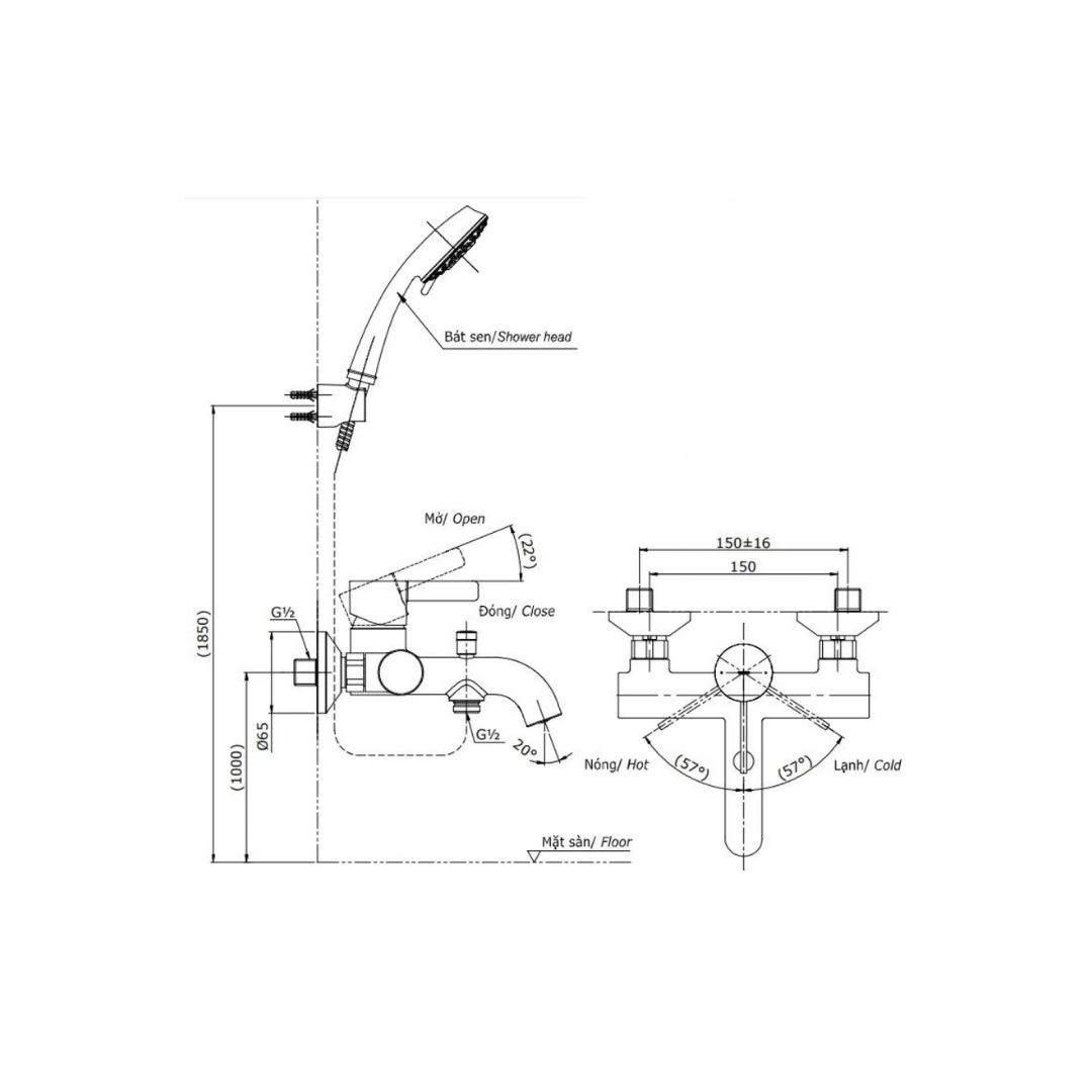 Vòi Sen Tắm Nóng Lạnh TOTO TBG11302VA/TBW01008V