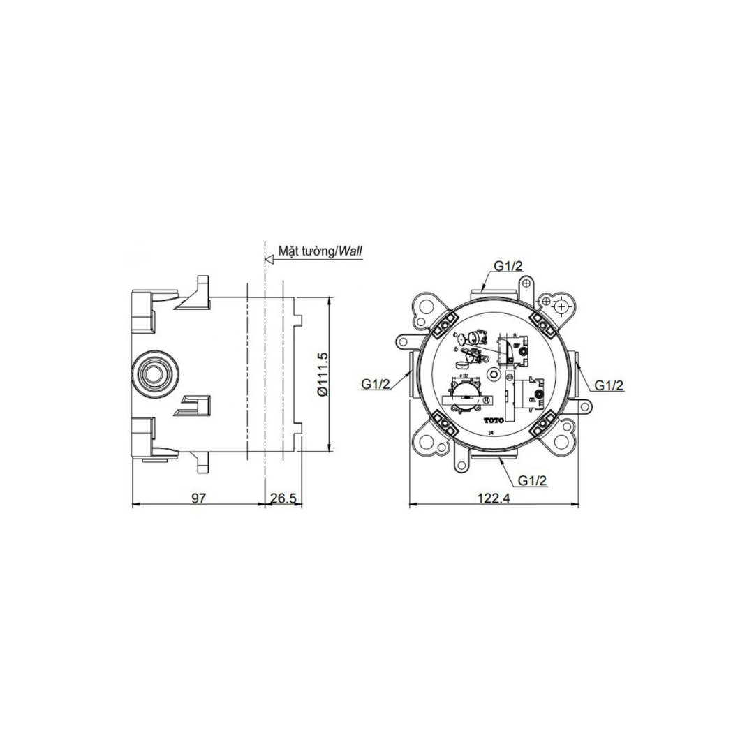 Phụ Kiện TOTO TBN01001B Sen Tắm Âm Tường 3 Đường Nước