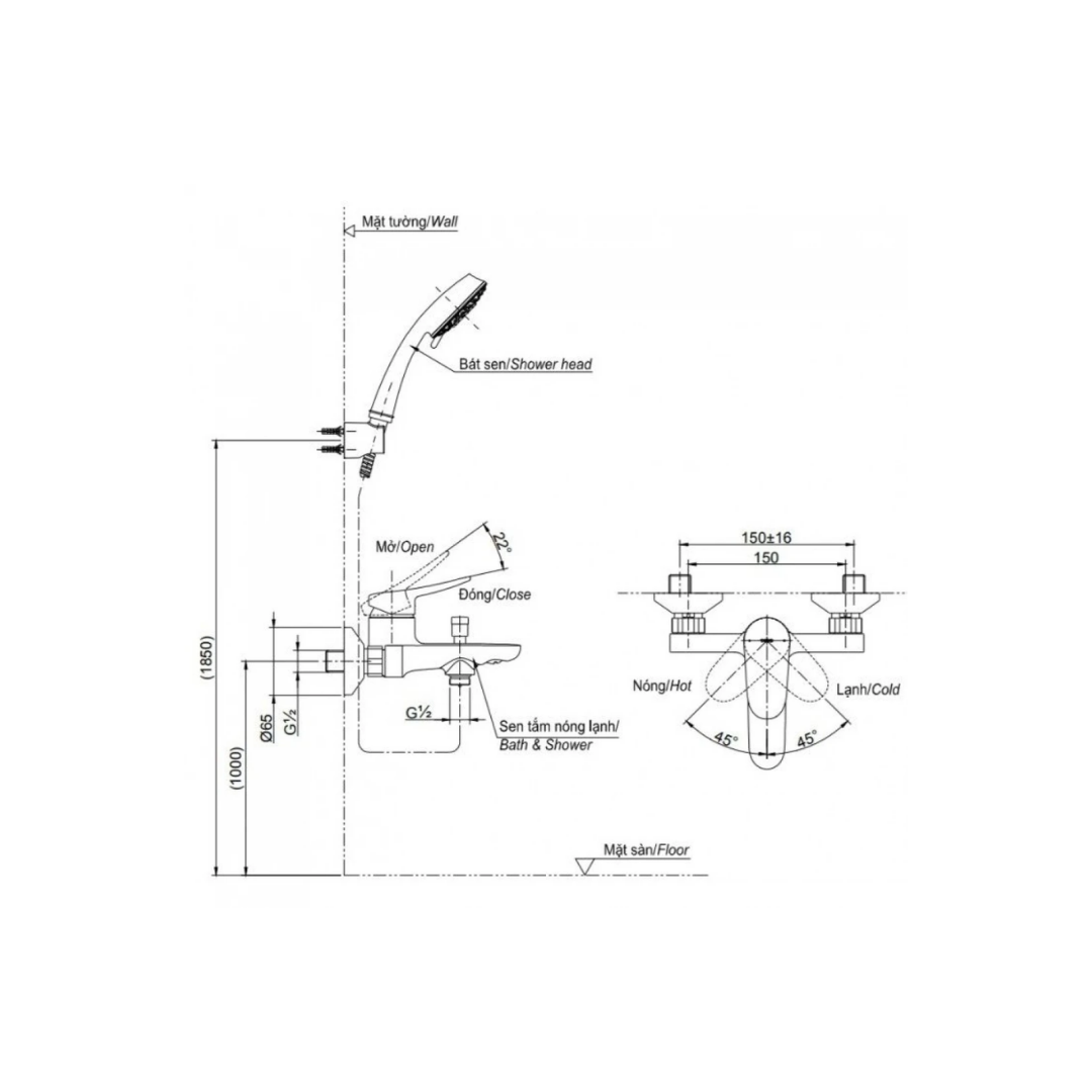 Vòi Sen Tắm Nóng Lạnh TOTO TBS04302V/TBW07012A