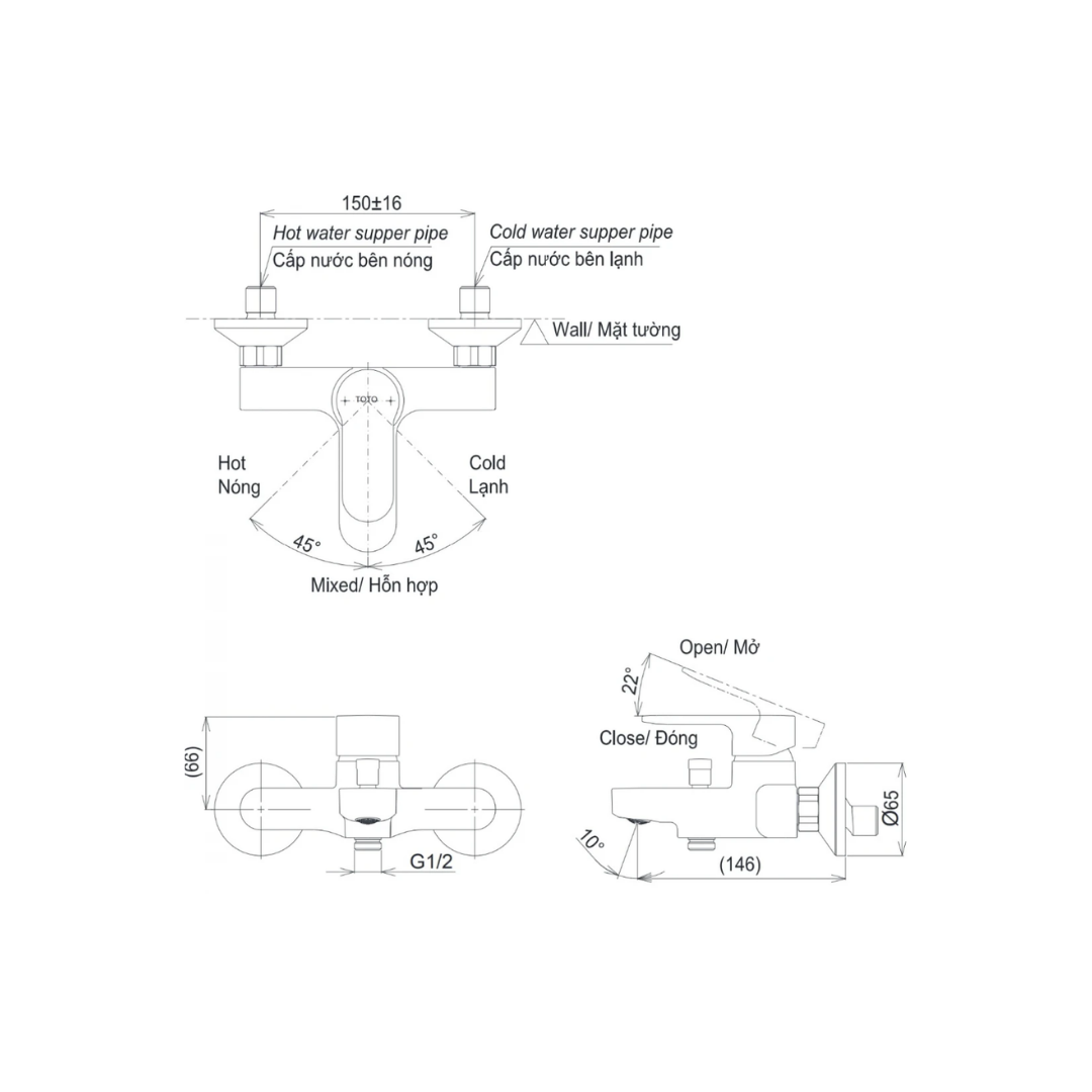 Vòi Sen Tắm Nóng Lạnh TOTO TBS06302V/TBW07009A