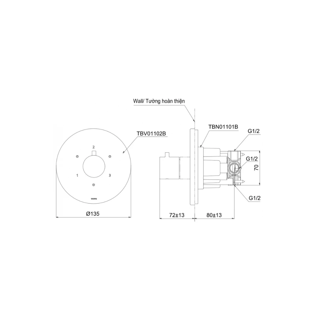Van Chuyển Hướng TOTO TBV01102B/TBN01101B 3 Đường Nước