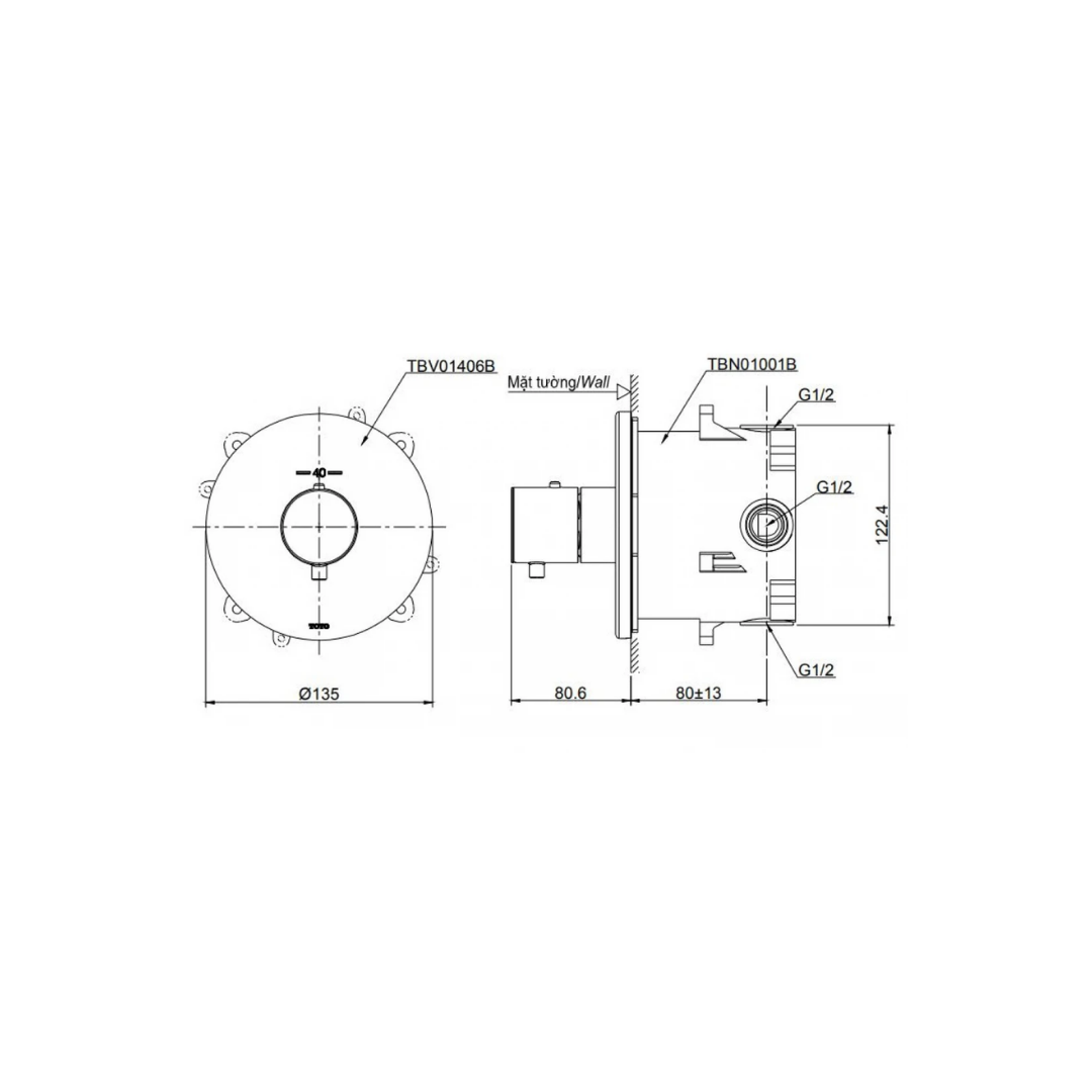 Van Điều Chỉnh Nhiệt Độ TOTO TBV01406B/TBN01001B