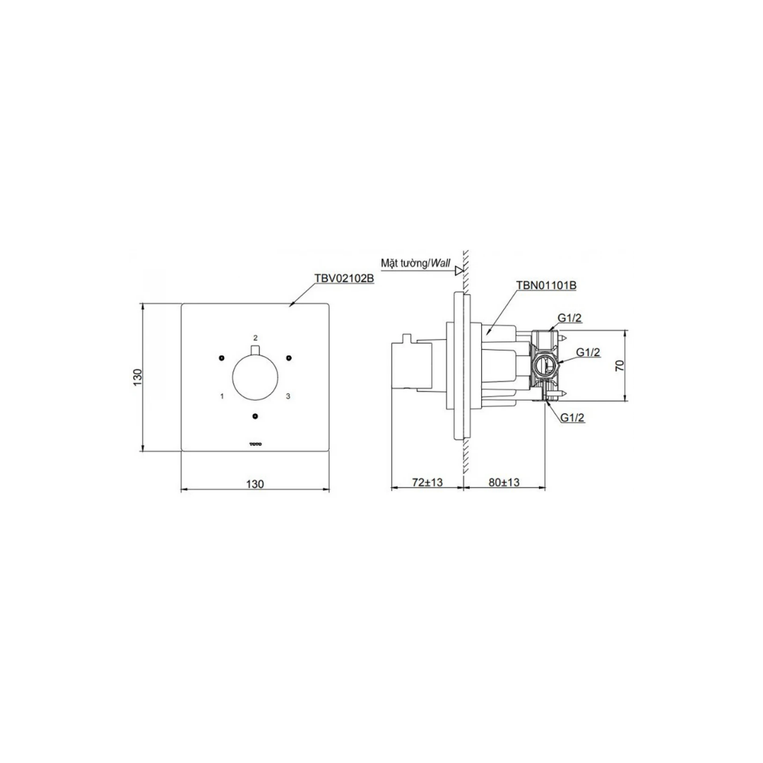 Van Chuyển Hướng TOTO TBV02102B/TBN01101B 3 Đường Nước