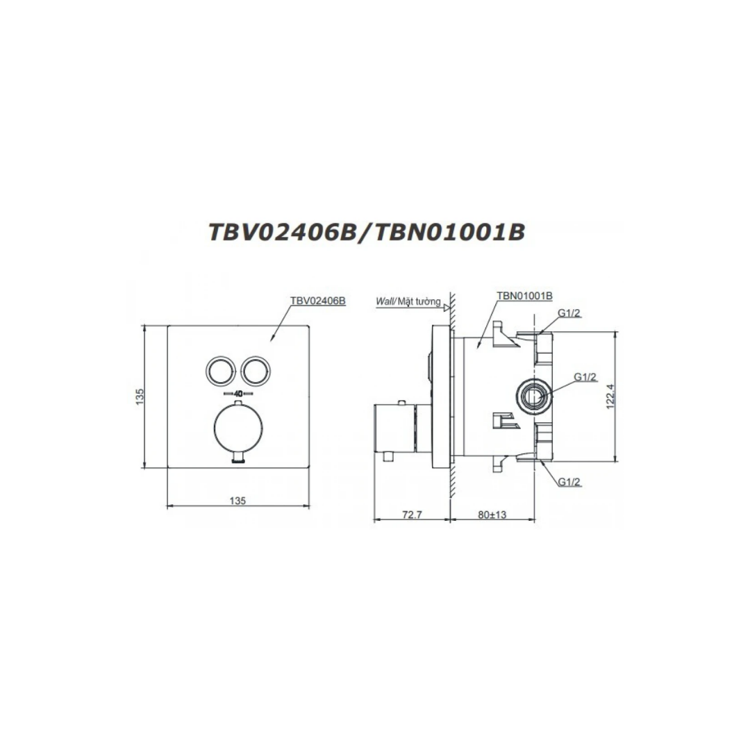 Van Điều Chỉnh Nhiệt Độ TOTO TBV02406B/TBN01001B Nút Nhấn
