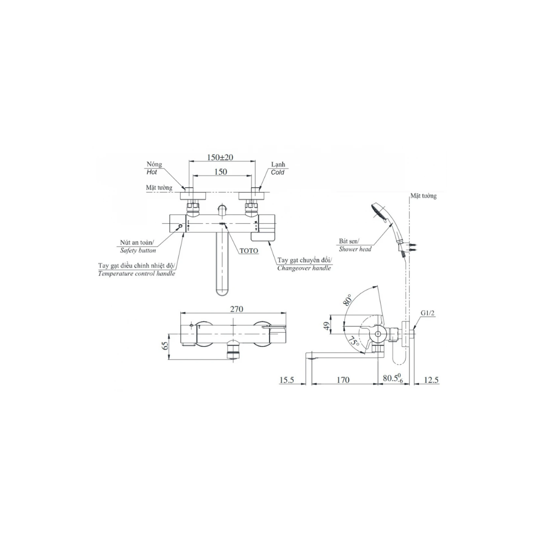 Vòi Sen Tắm Nhiệt Độ TOTO TBV03427V/TBW01010V