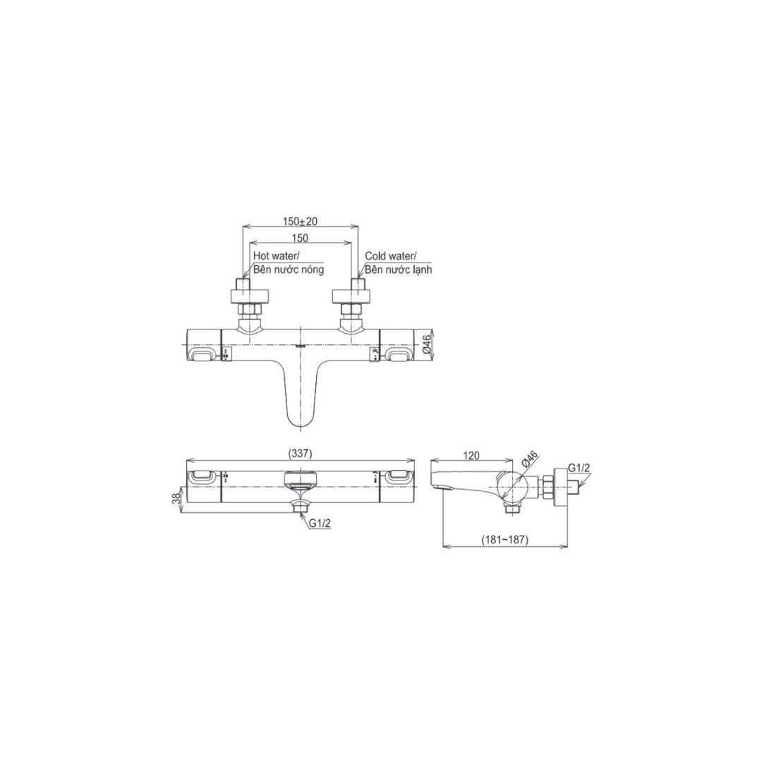 Vòi Sen Tắm Nhiệt Độ TOTO TBV09400V/TBW01010V Tay Sen 3 Chế Độ