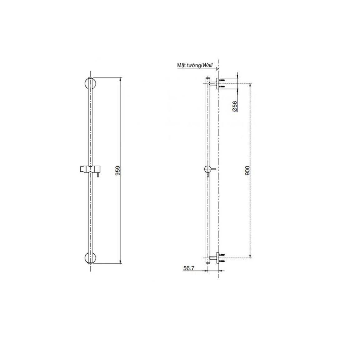 Thanh Trượt Sen Tắm TOTO TBW01015B
