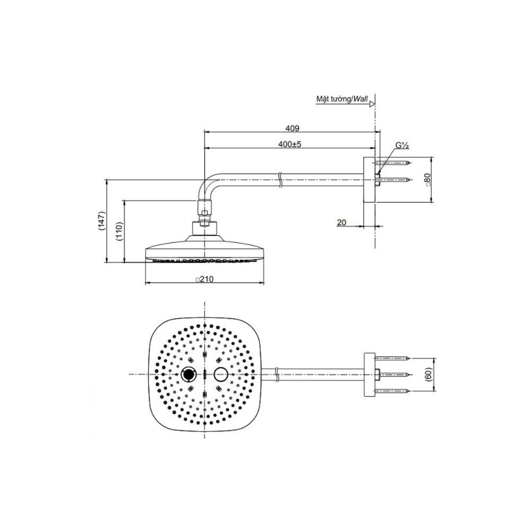 Bát sen gắn tường TOTO TBW02004A 2 Chế Độ Bát 210mm