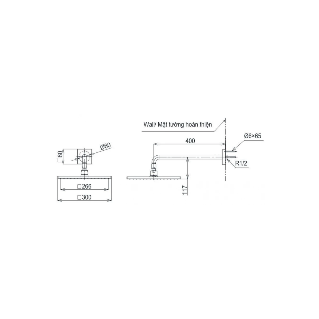 Bát sen gắn tường TOTO TBW08003A Vuông 300mm Dòng G