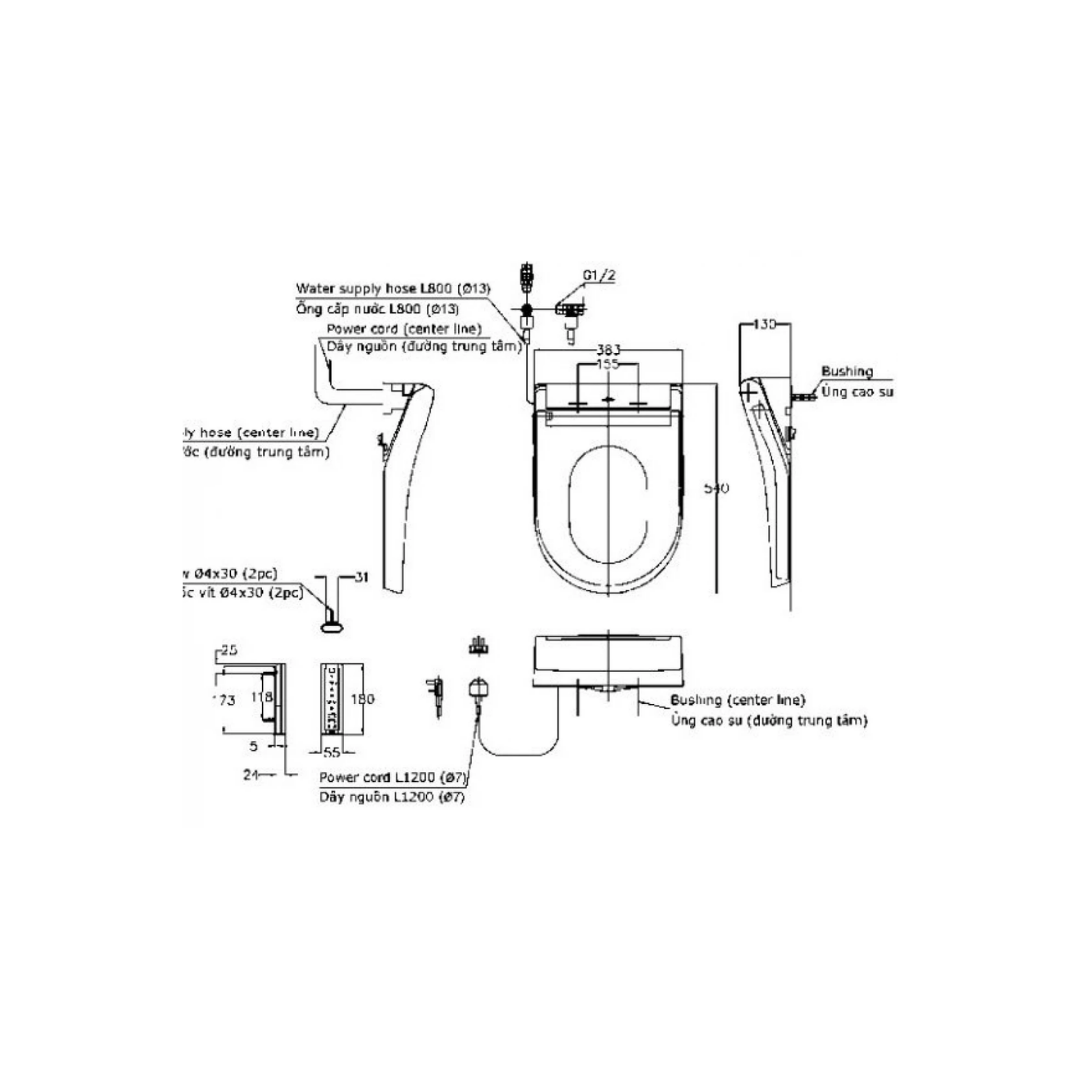 Nắp Rửa Điện Tử Washlet TOTO TCF34570GAA S5