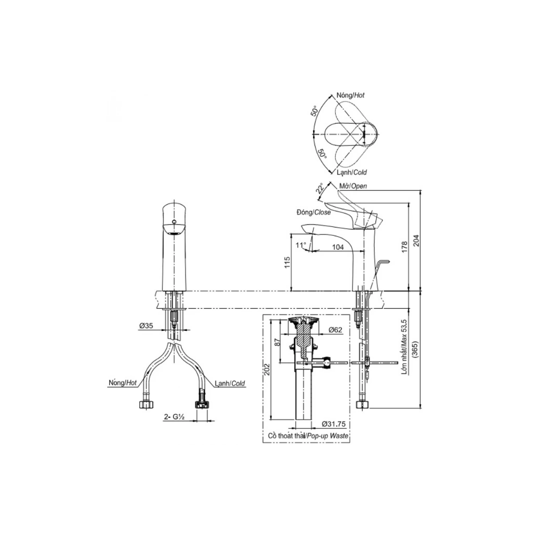 Vòi Lavabo Nóng Lạnh TOTO TLG01301V