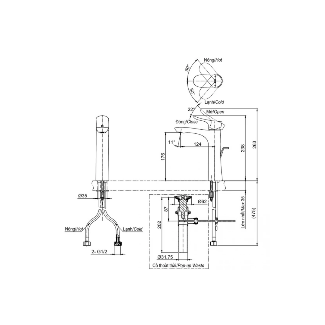 Vòi Lavabo Nóng Lạnh TOTO TLG01304V Cổ Cao