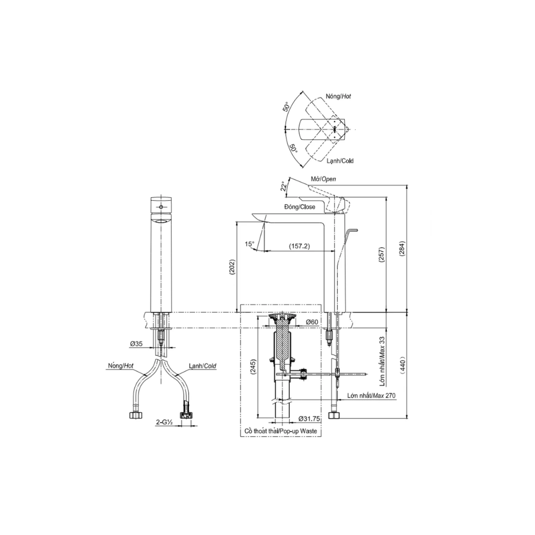 Vòi Lavabo Nóng Lạnh TOTO TLG02307V Cổ Cao