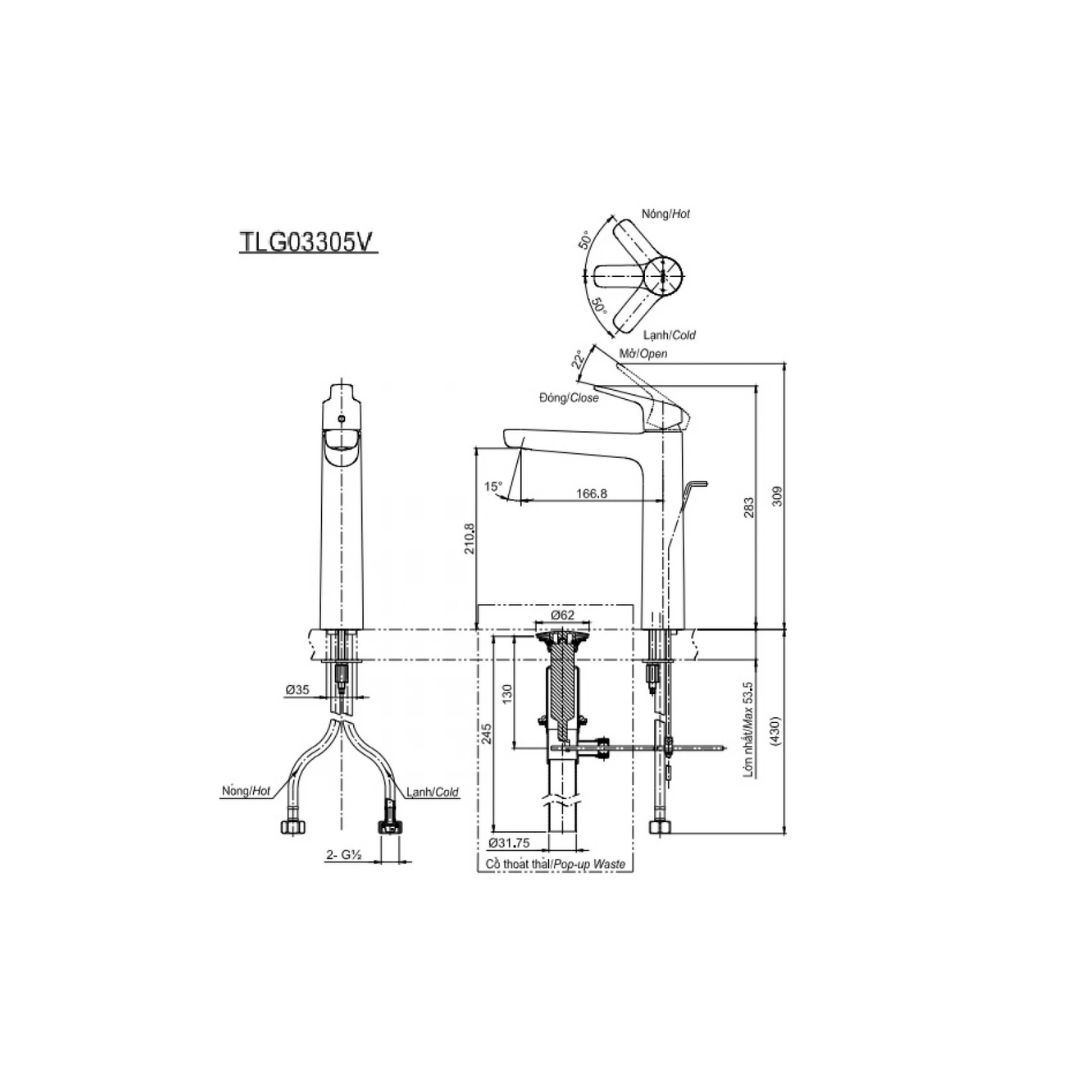 Vòi Lavabo Nóng Lạnh TOTO TLG03305V Cổ Cao