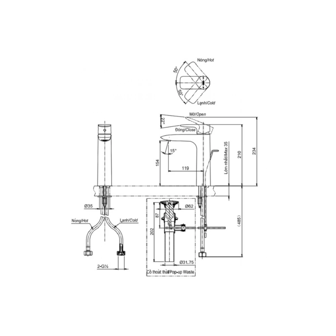 Vòi lavabo Nóng Lạnh TOTO TLG04304V Cổ Cao