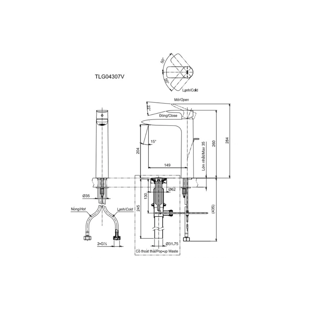 Vòi Lavabo Nóng Lạnh TOTO TLG04307V Cổ Cao