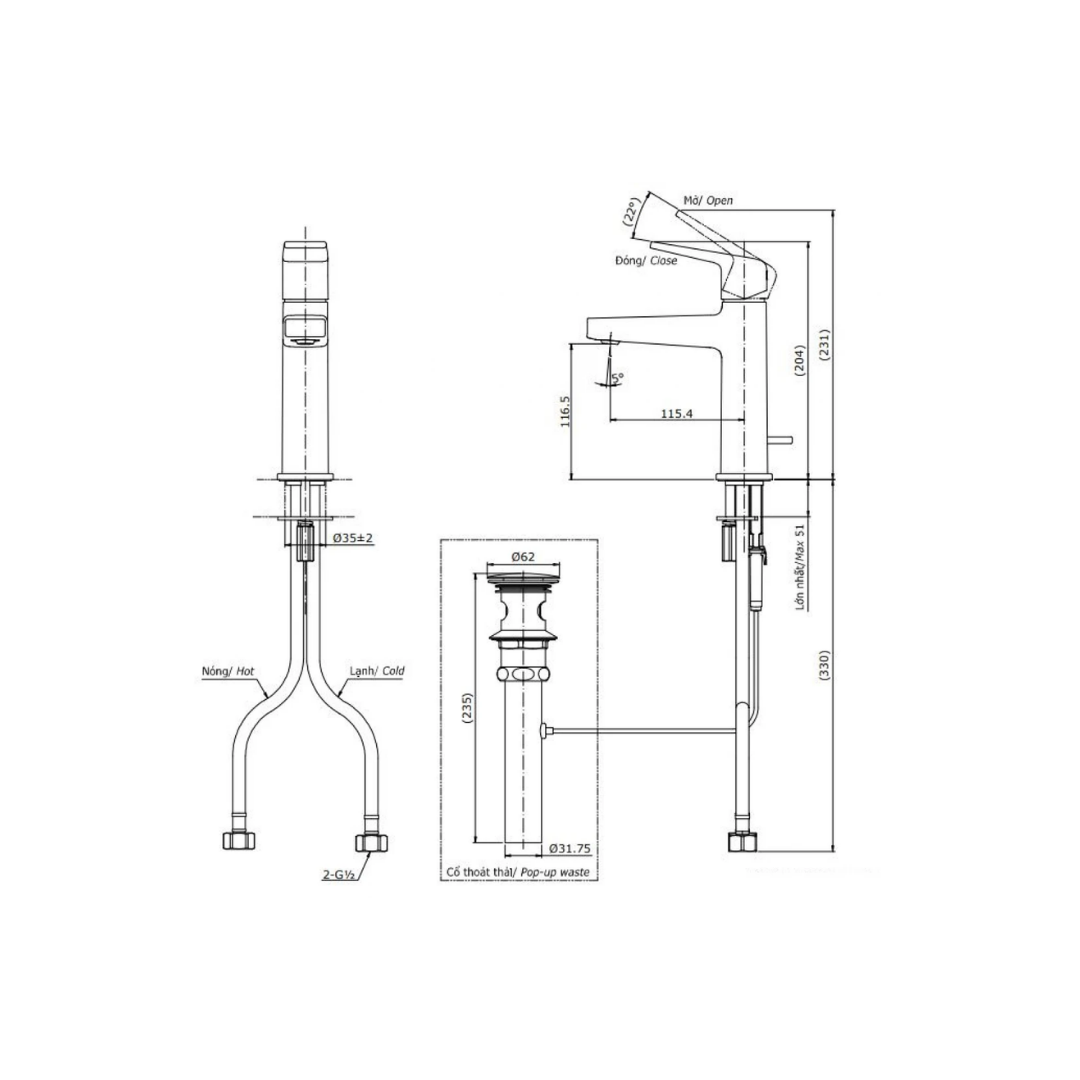 Vòi Lavabo TOTO TLG10301V Nóng Lạnh