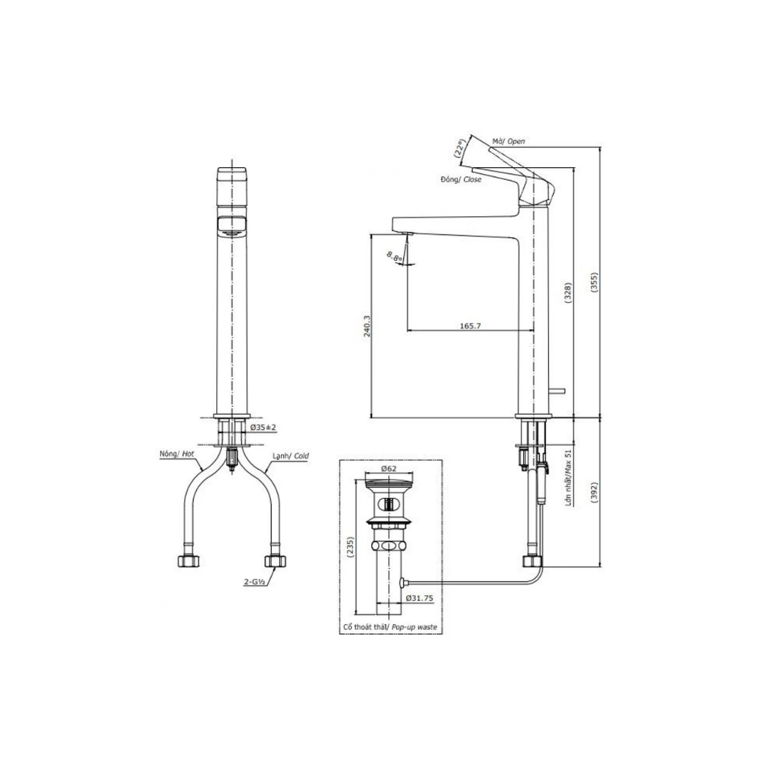 Vòi Lavabo TOTO TLG10305V Nóng Lạnh Cổ Cao