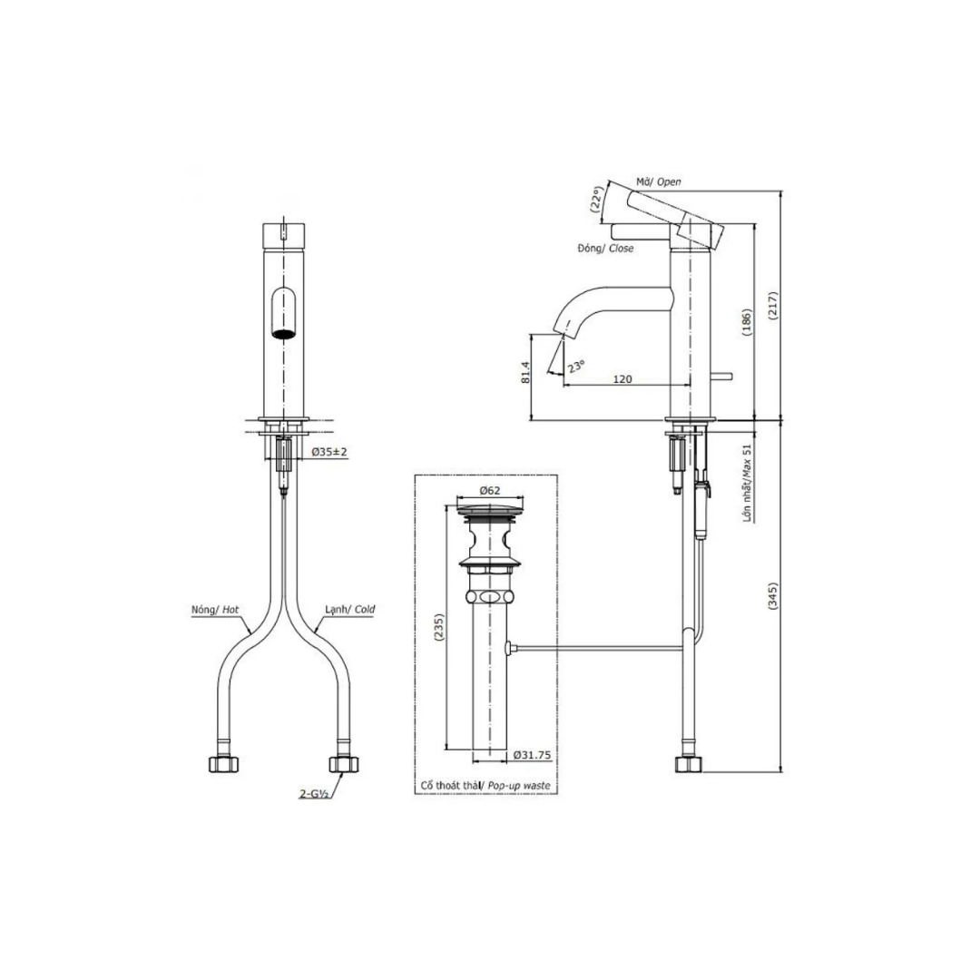 Vòi Lavabo Nóng Lạnh TOTO TLG11301V