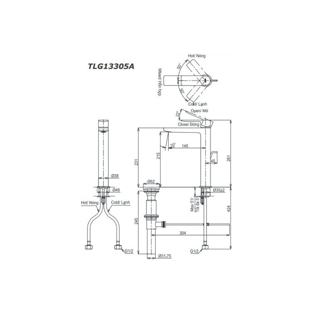 Vòi Lavabo TOTO TLG13305A Nóng Lạnh Thân Cao