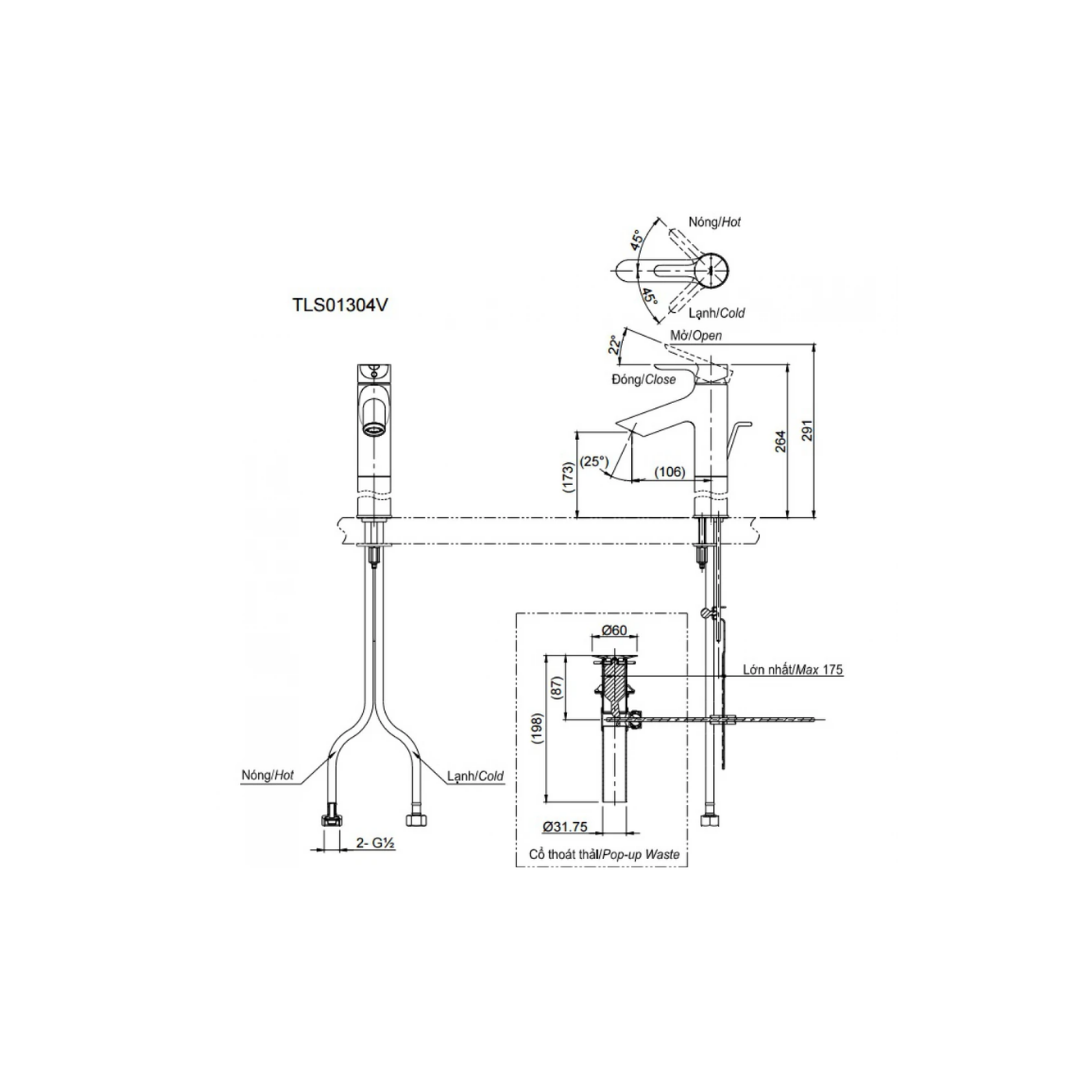 Vòi Lavabo Nóng Lạnh TOTO TLS01304V Cổ Cao