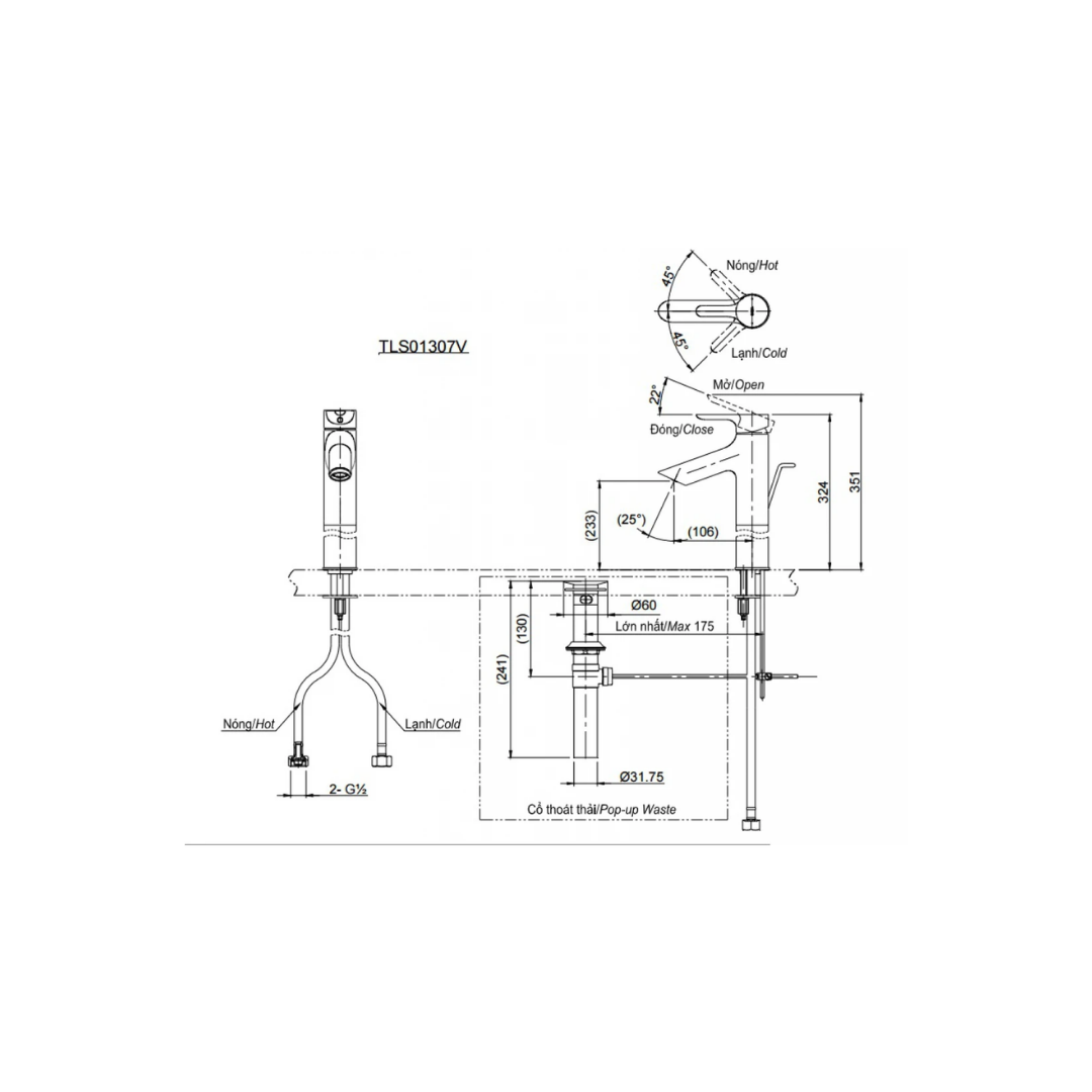 Vòi Lavabo Nóng Lạnh TOTO TLS01307V Cổ Cao