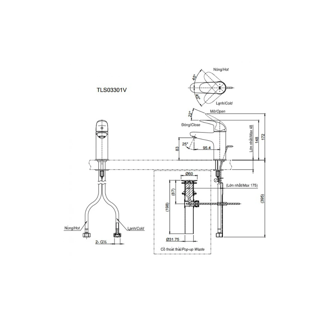 Vòi Lavabo TOTO TLS03301V Gật Gù Nóng Lạnh