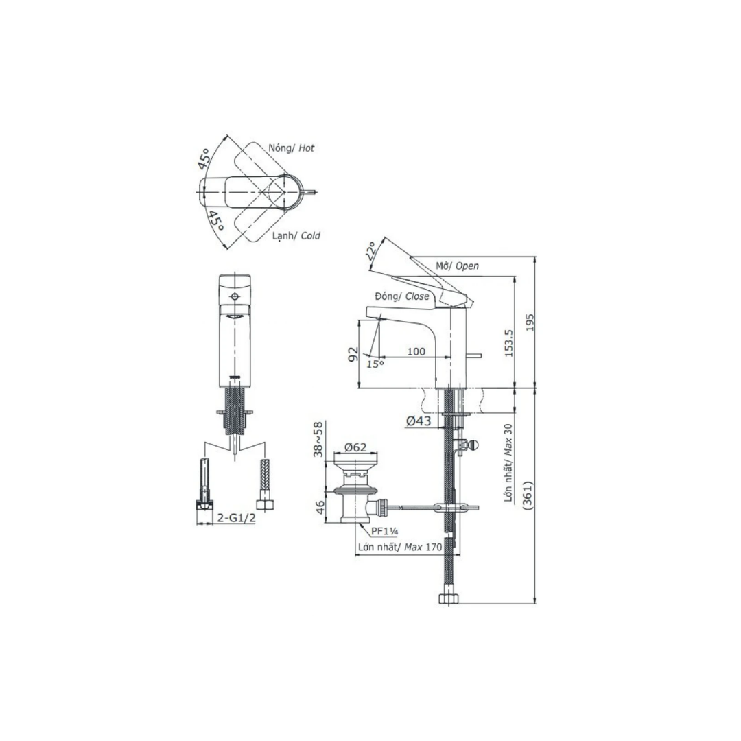 Vòi Lavabo TOTO TTLR302F-1NR Nóng Lạnh