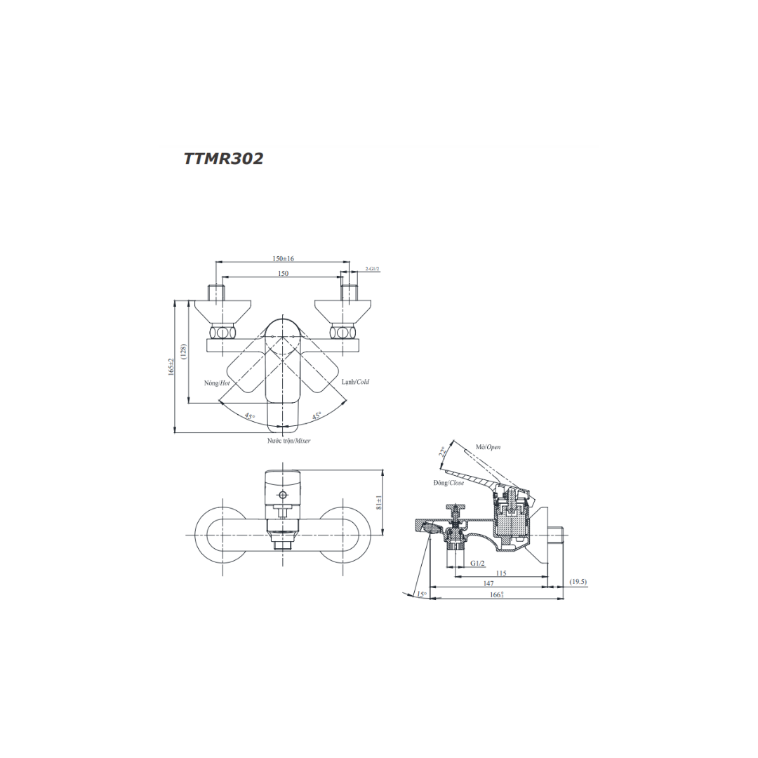 Vòi Sen Tắm Nóng Lạnh TOTO TTMR302V TBW07012A