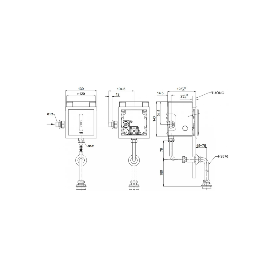 Van Xả Tiểu Nam TOTO TTUE602DN Cảm Ứng Dùng Pin Âm Tường Xả 3 Lít