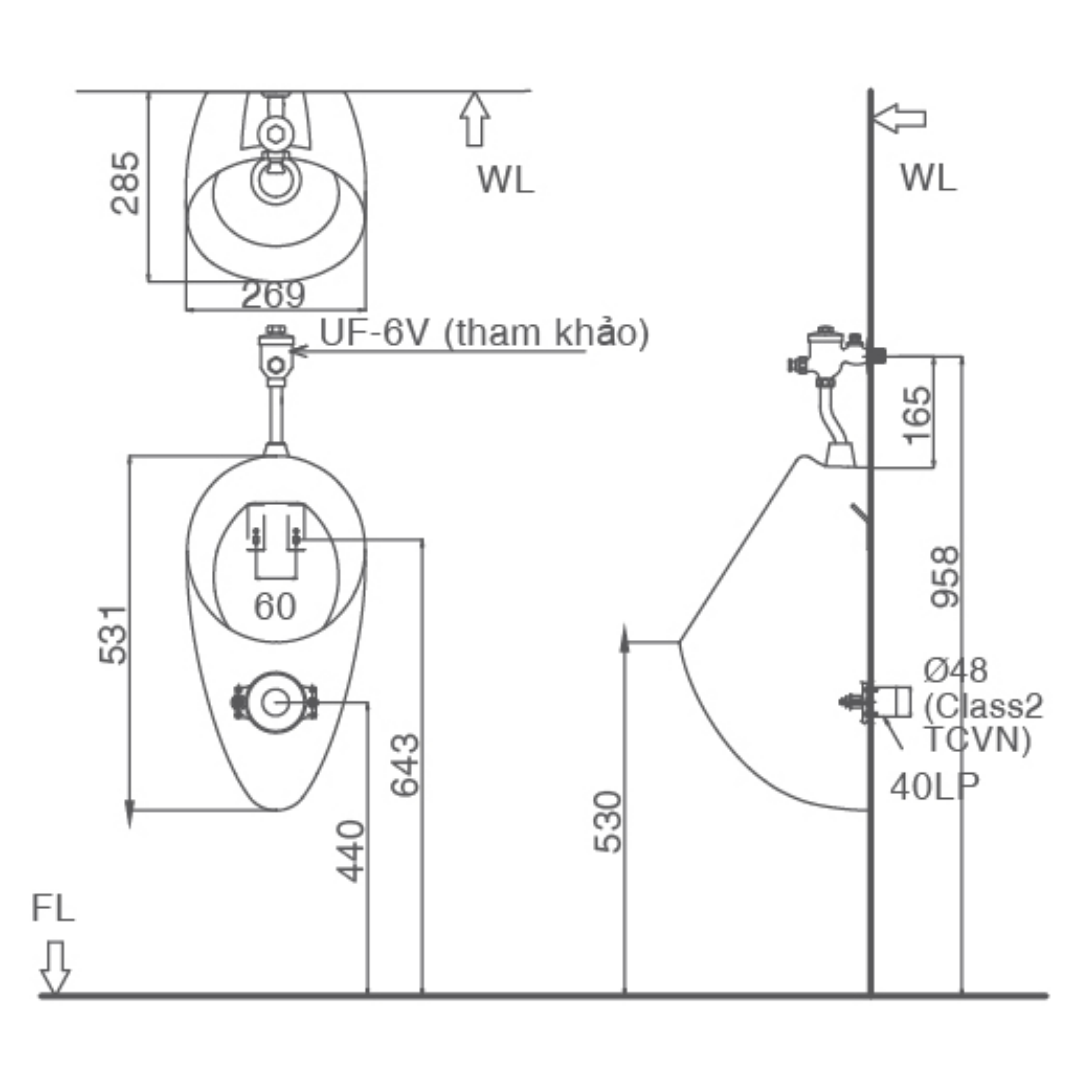 Bồn Tiểu Nam Treo Tường INAX U-117V