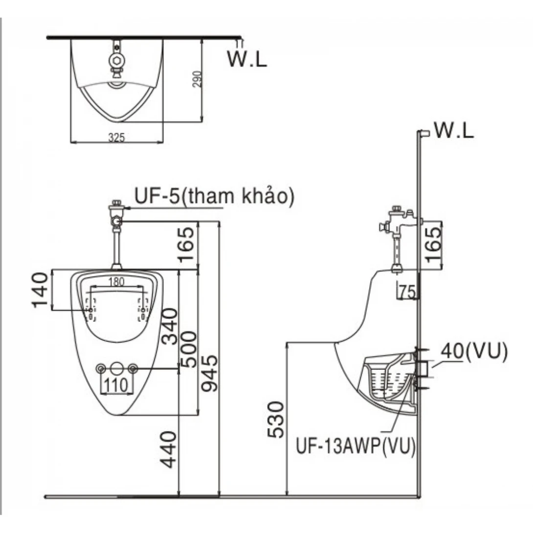 Bồn Tiểu Nam Treo Tường INAX U-440V