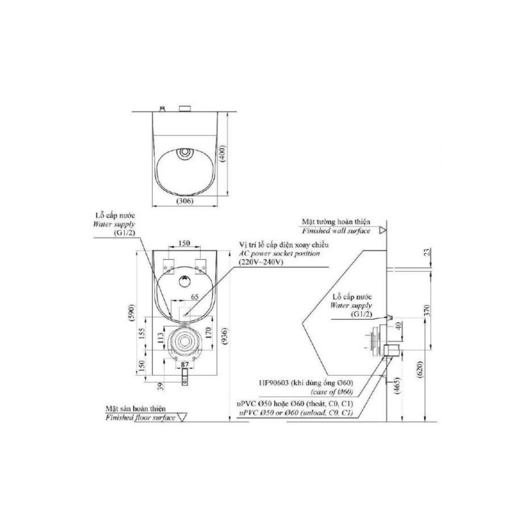 Bồn Tiểu Nam TOTO USWN925AEV Cảm Ứng Điện 220V 0.5L