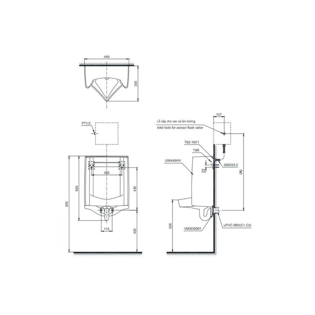 Bồn Tiểu Nam TOTO UT445H Treo Tường