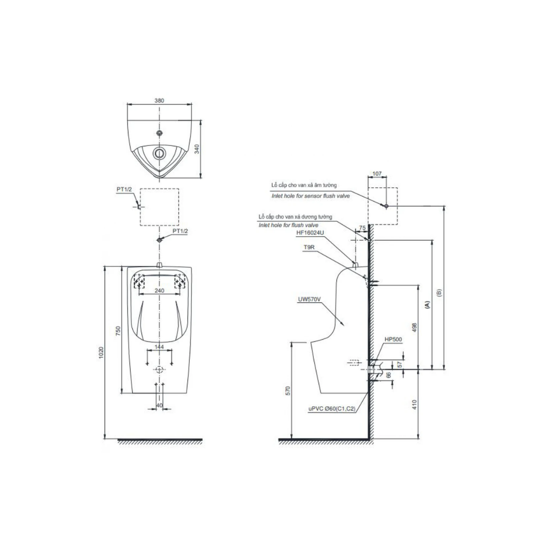 Bồn Tiểu Nam TOTO UT570T Treo Tường
